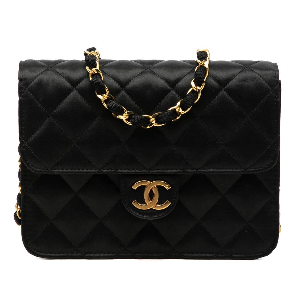Chanel Mini Square Classic Satin Single Flap Black Very good condition - Front View