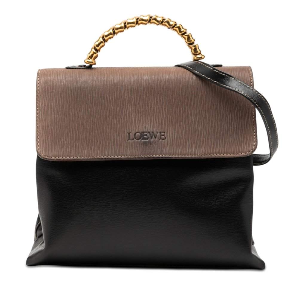 Loewe Bicolor Leather Velazquez Twist Top Handle Bag Black Leather Very good condition - Front View