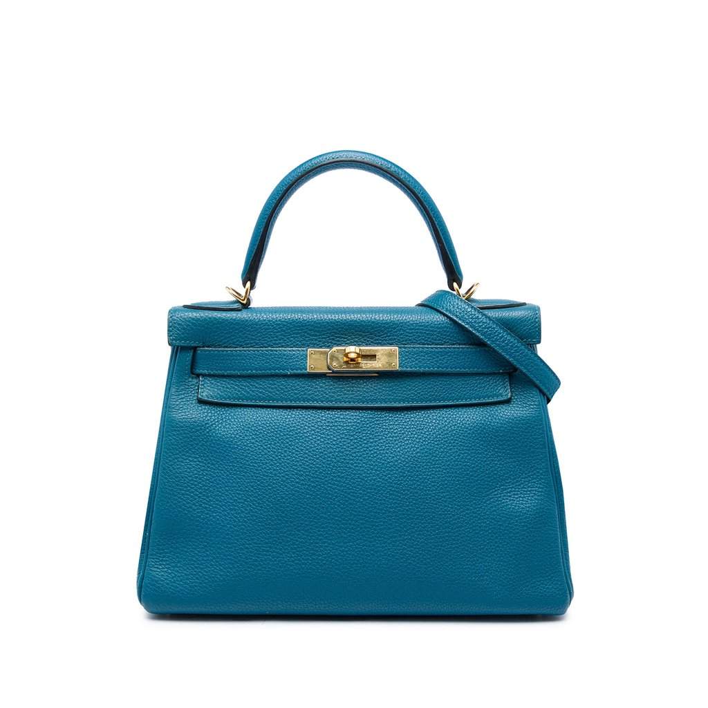 Hermès Togo Kelly II Retourne 28 Blue Leather Very good condition - Front View