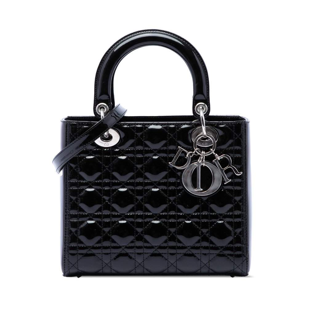 Dior Medium Patent Cannage Lady Dior Black Leather Very good - Front View
