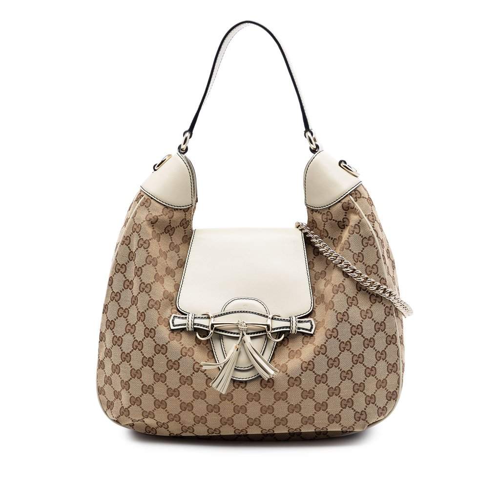 Gucci Medium GG Canvas Emily Flap Satchel Beige Very good condition - Front View