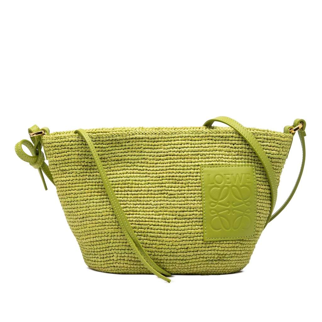 Loewe Paulas Ibiza Anagram Raffia Pochette Crossbody Green Very good condition - Front View