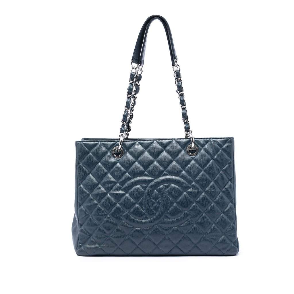 Chanel Caviar Grand Shopping Tote Blue Leather Very good condition - Front View