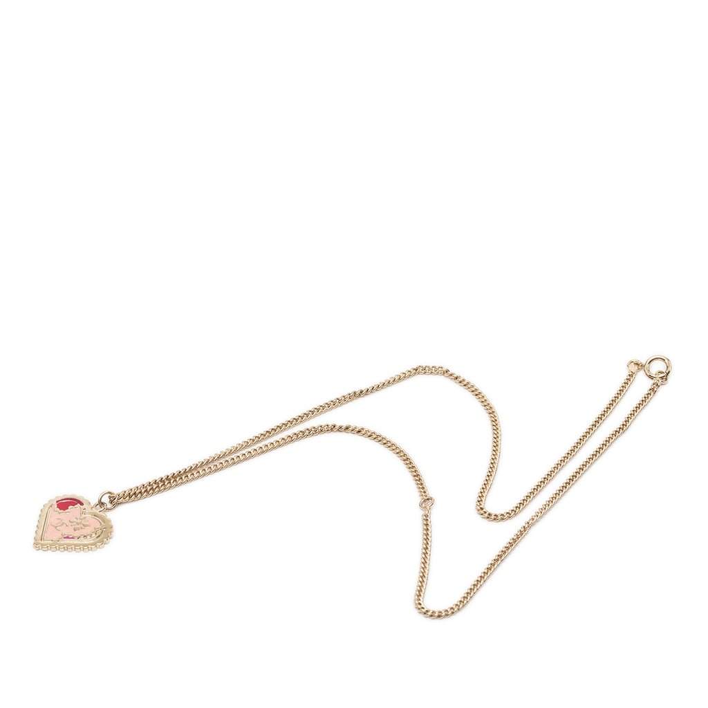 Chanel CC Gold Plated Enamel Heart Pendant Necklace Gold Metal Very good condition - Front View