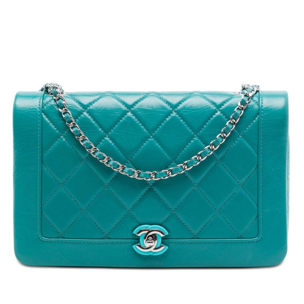 Chanel Small Quilted Crumpled Calfskin Bi Vintage Full Flap Blue Leather Very good - Front View