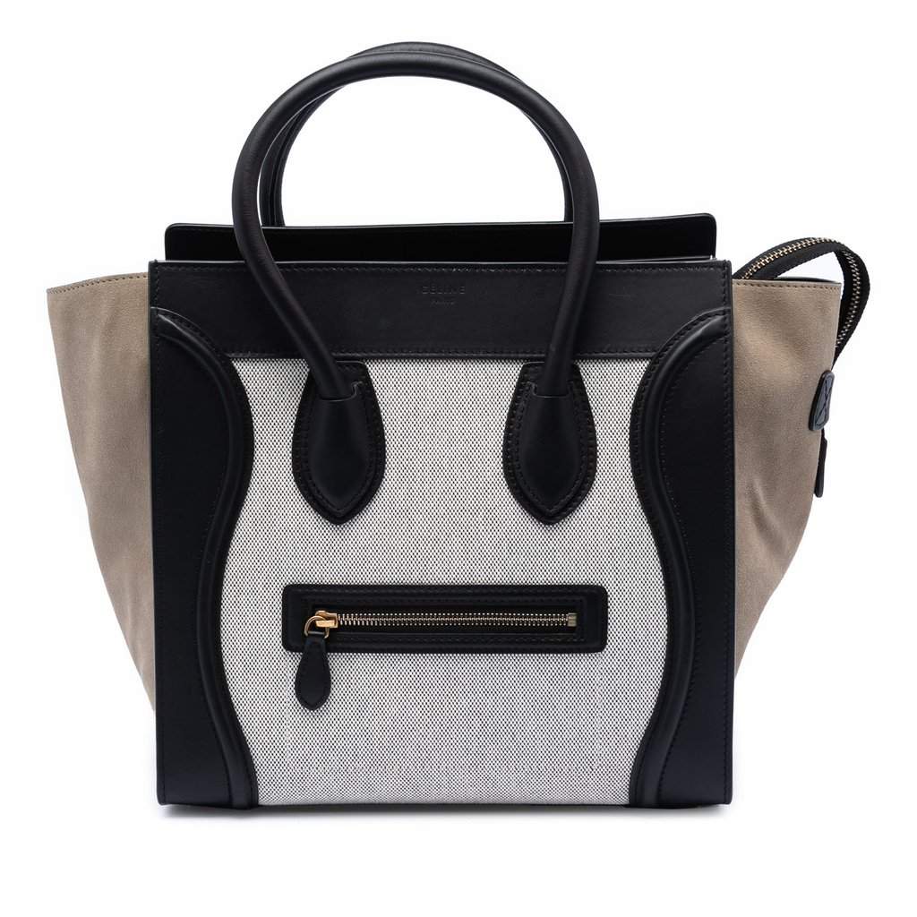 Celine Mini Canvas and Suede Tricolor Luggage Tote Black Very good condition - Front View