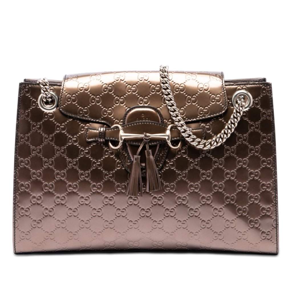 Gucci Large Guccissima Emily Shoulder Bag Brown Leather Very good - Front View