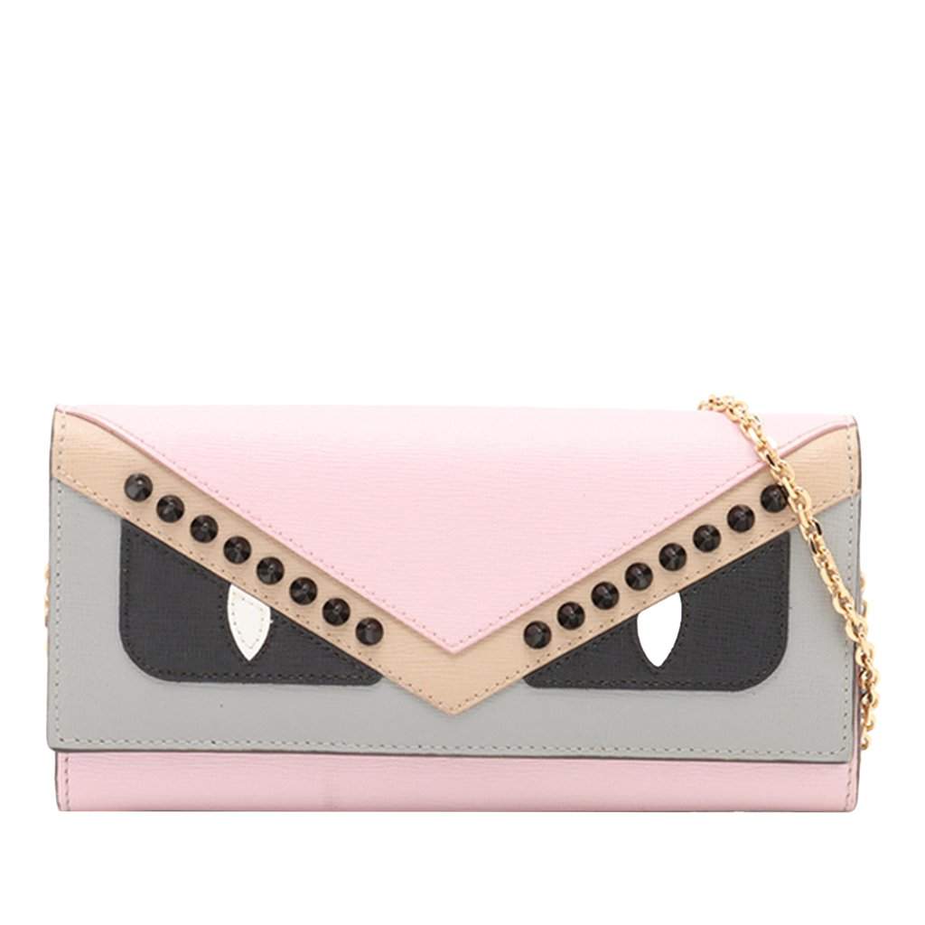 Fendi Studded Leather Monster Eyes Tube Wallet On Chain Pink Leather Very good - Front View