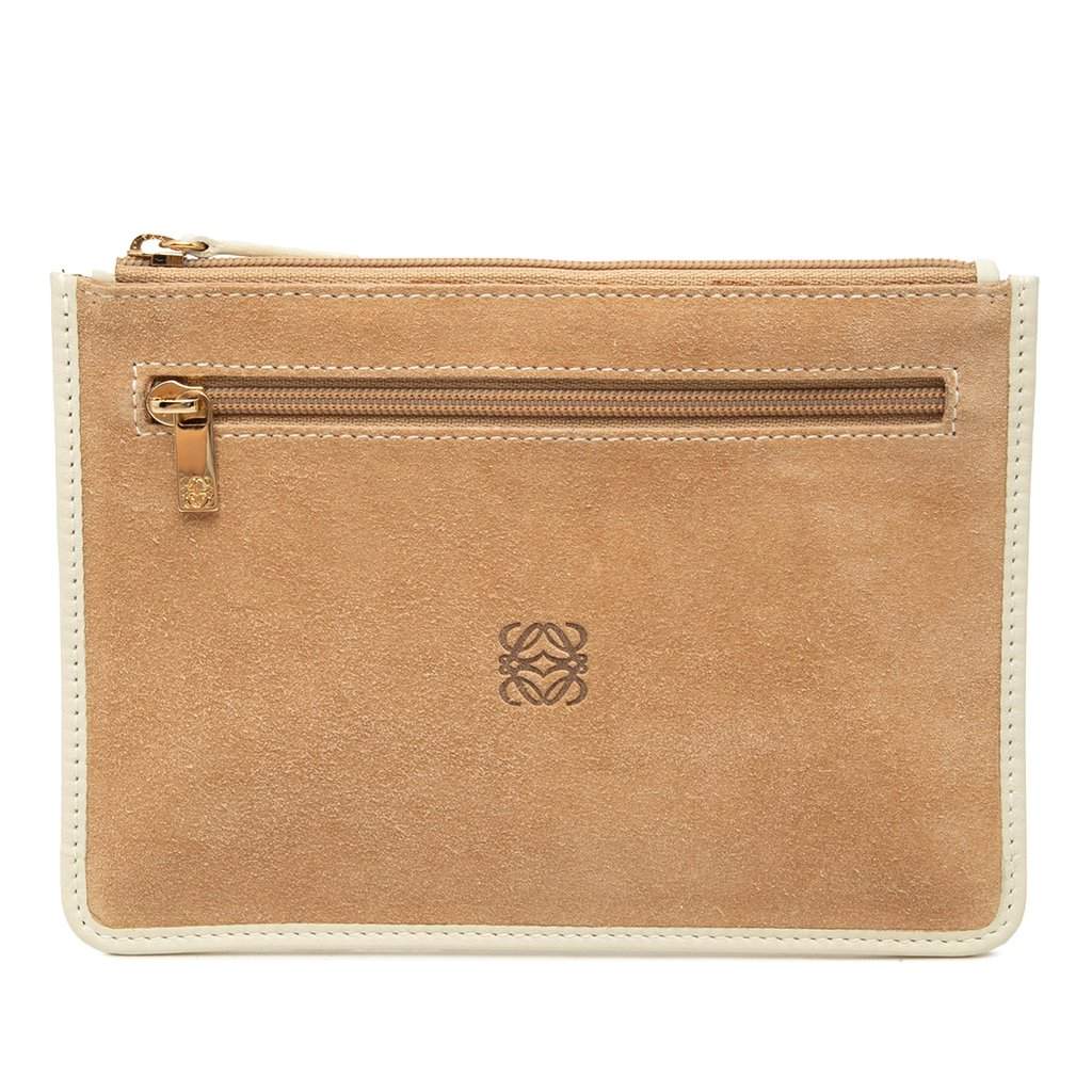 LOEWE Suede Anagram Flat Pouch Beige Leather Very good condition - Front View