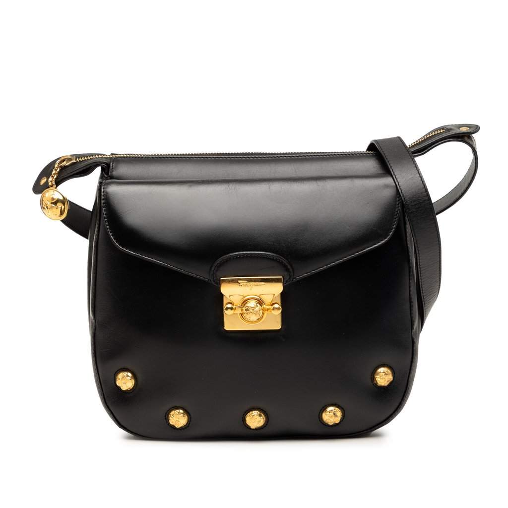 Salvatore Ferragamo Studded Leather Crossbody Black Leather Very good condition - Front View