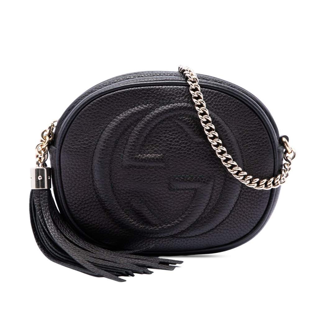 Gucci Mini Pebbled Calfskin Soho Chain Crossbody Black Leather Very good - Front View