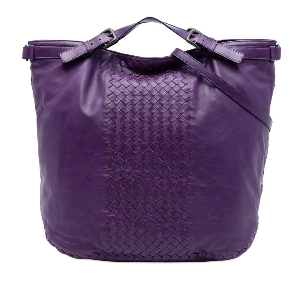 Bottega Veneta Intrecciato Trimmed Nappa Satchel Purple Leather Very good condition - Front View