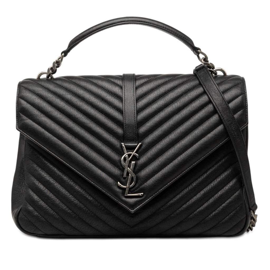Saint Laurent Large Chevron Sheepskin Monogram College Bag Black Leather Very good - Front View