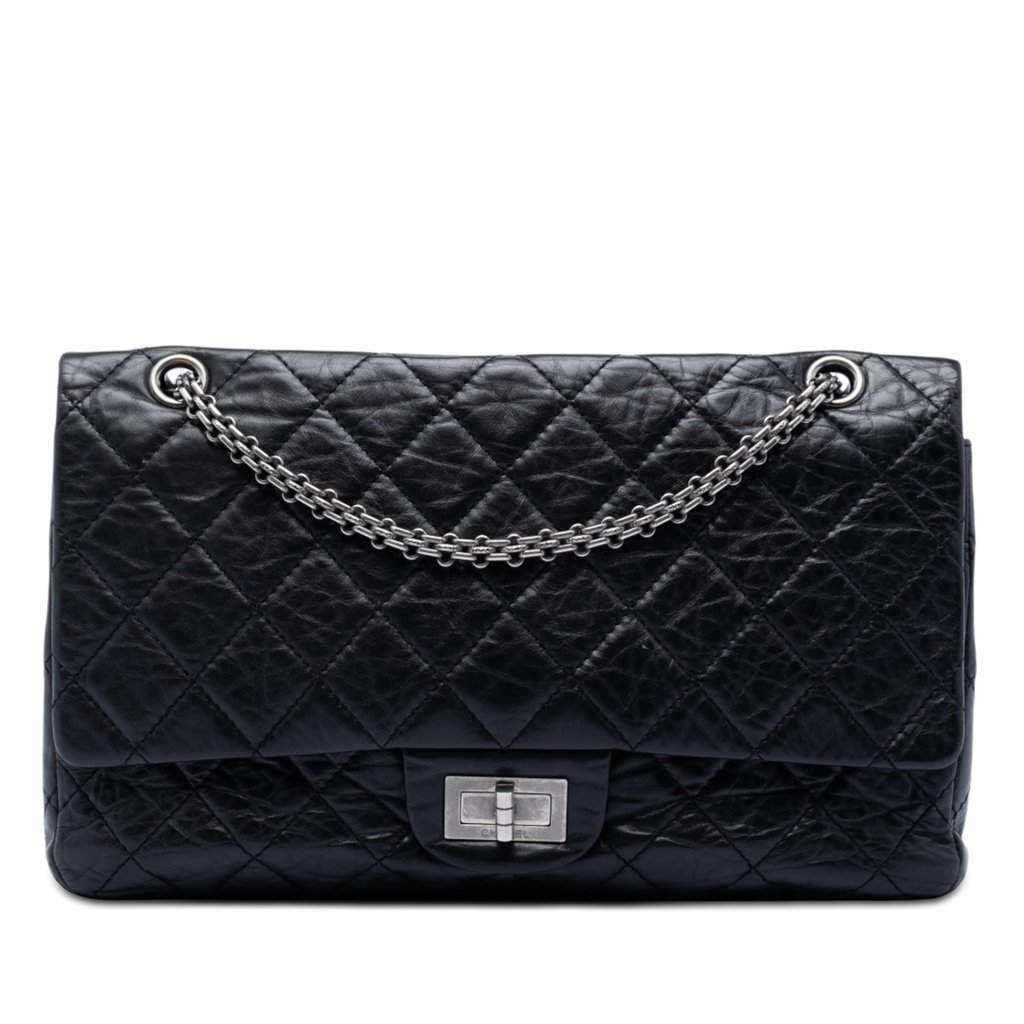 Chanel Quilted Aged Calfskin Reissue 2.55 Double Flap 227 Black Leather Very good condition - Front View