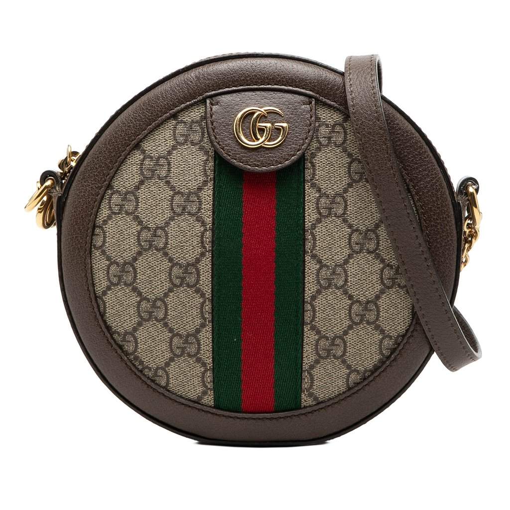 Gucci Mini GG Supreme Web Ophidia Round Crossbody Beige Very good condition - Front View