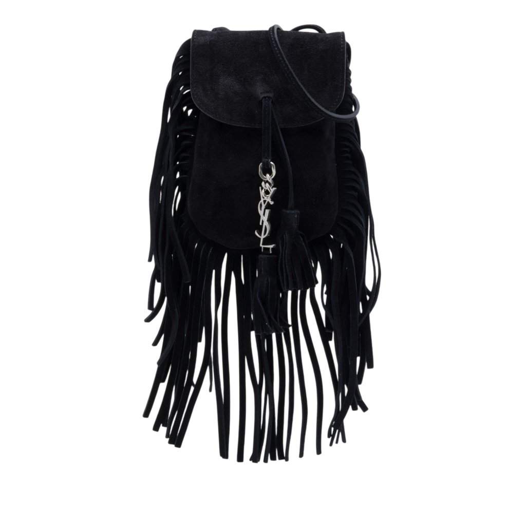 Saint Laurent Toy Suede Anita Fringed Crossbody Black Leather Very good - Front View
