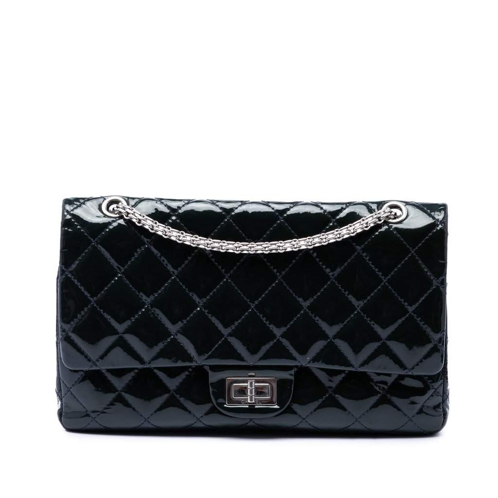Chanel Quilted Patent Reissue 2.55 Double Flap 227 Blue Leather Very good condition - Front View