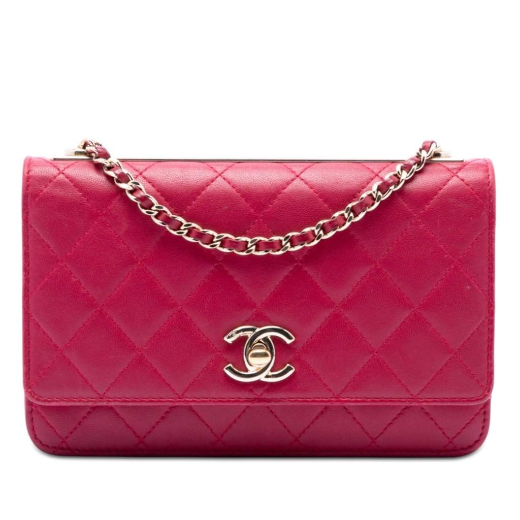Chanel Quilted Lambskin Trendy CC Wallet On Chain Pink Leather Very good condition - Front View