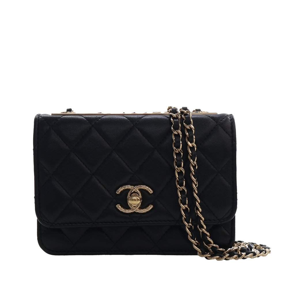 Chanel Mini Quilted Lambskin Trendy CC Wallet On Chain Black Leather Very good - Front View