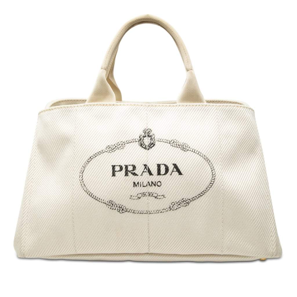 Prada Large Denim Canapa Logo Satchel White Very good condition - Front View