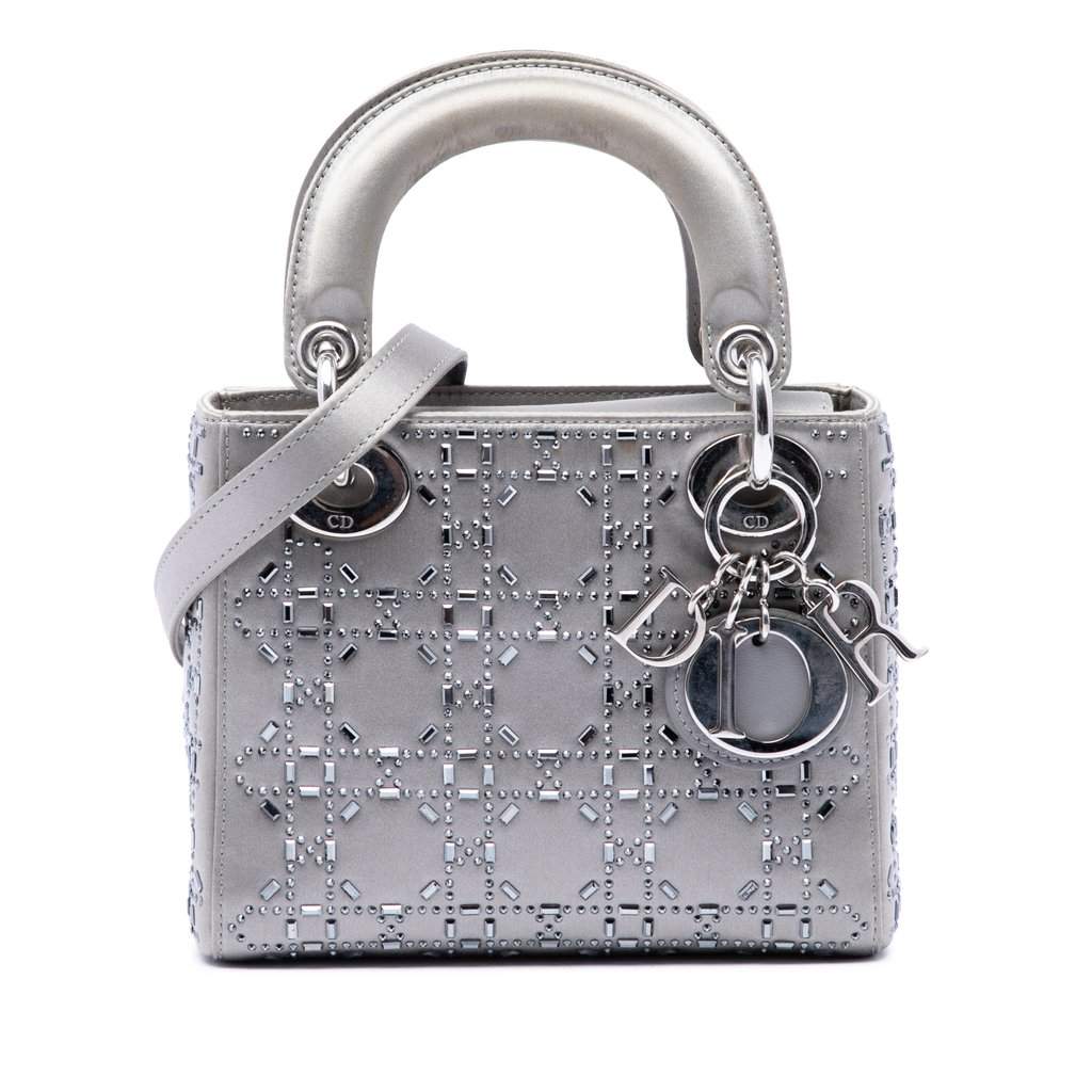 Dior Mini Satin Cannage Crystal Embellished Lady Dior MultiColor Very good condition - Front View