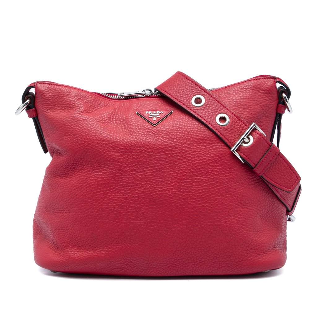 Prada Vitello Daino Shoulder Bag Red Leather Very good - Front View