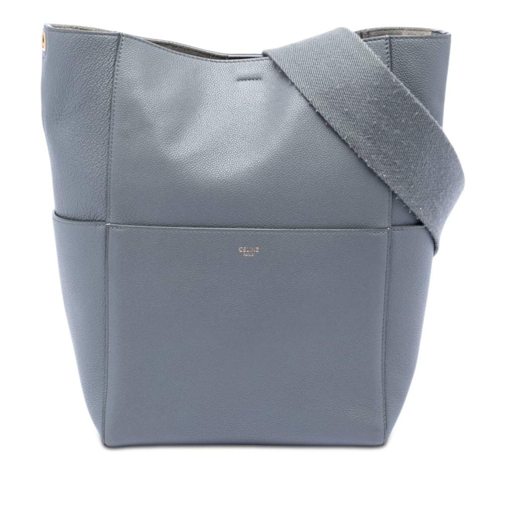 Celine Medium Leather Seau Sangle Bucket Bag Grey Leather Very good condition - Front View
