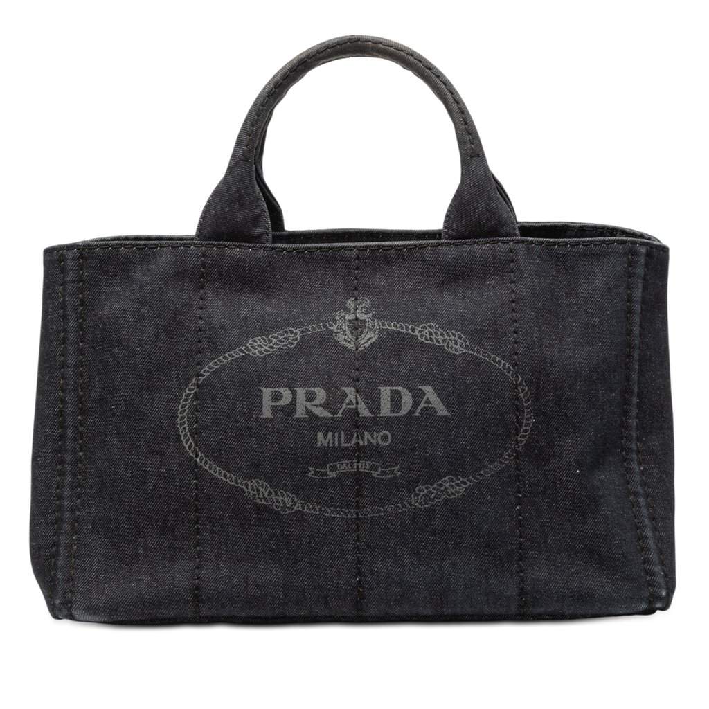 Prada Denim Canapa Logo Satchel Black Very good condition - Front View