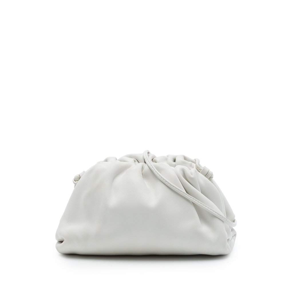 Bottega Veneta Lambskin The Mini Pouch Crossbody White Leather Very good - Front View