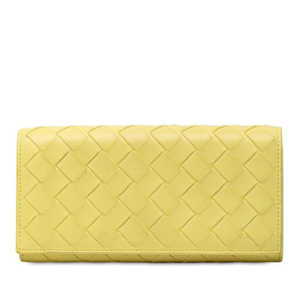 Bottega Veneta Nappa Intrecciato Continental Flap Wallet Yellow Leather Very good - Front View