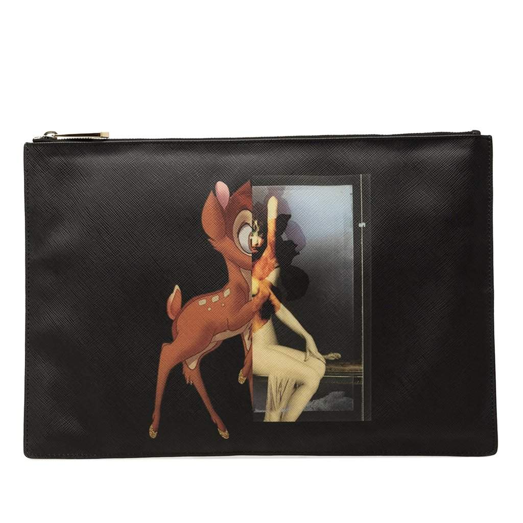 Givenchy Bambi Printed Leather Zip Clutch Black Leather Very good - Front View