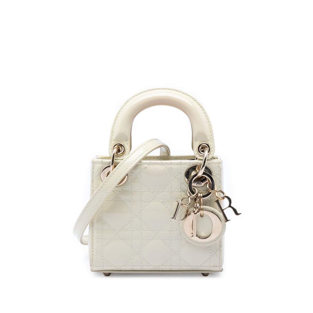 Dior Micro Patent Cannage Lady Dior White Leather Very good condition - Front View