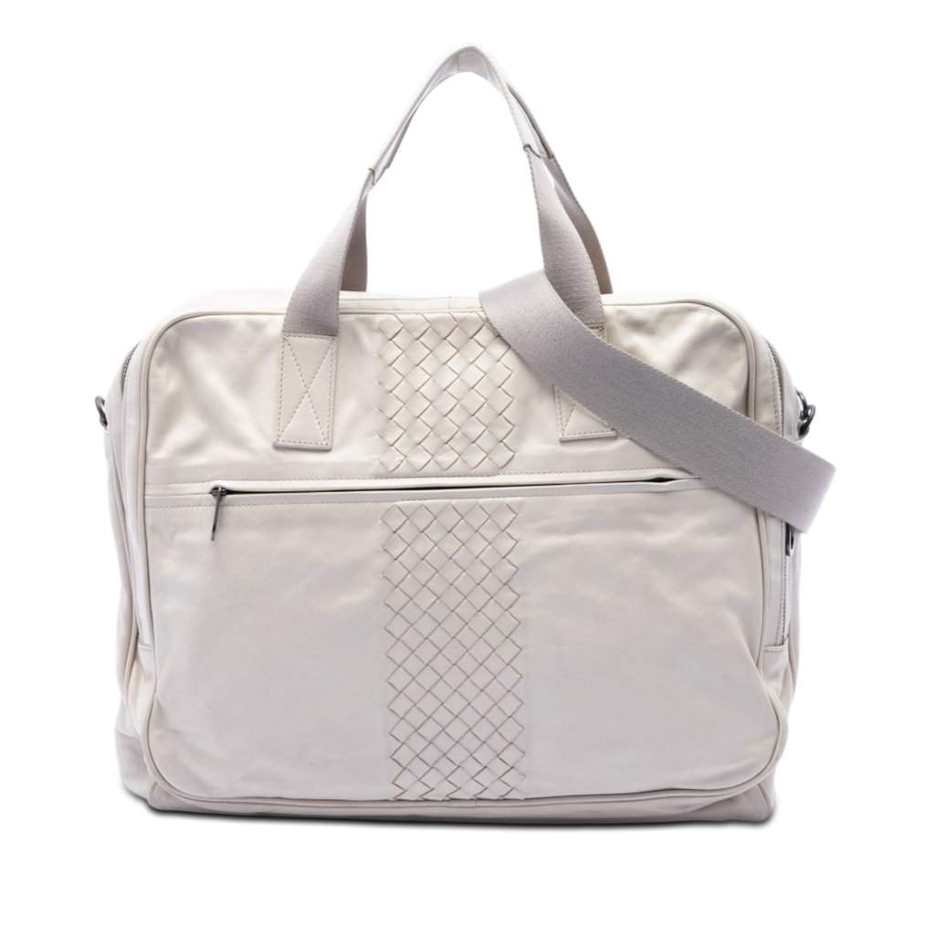 Bottega Veneta Intrecciato Trimmed Nappa Business Bag White Leather Very good condition - Front View