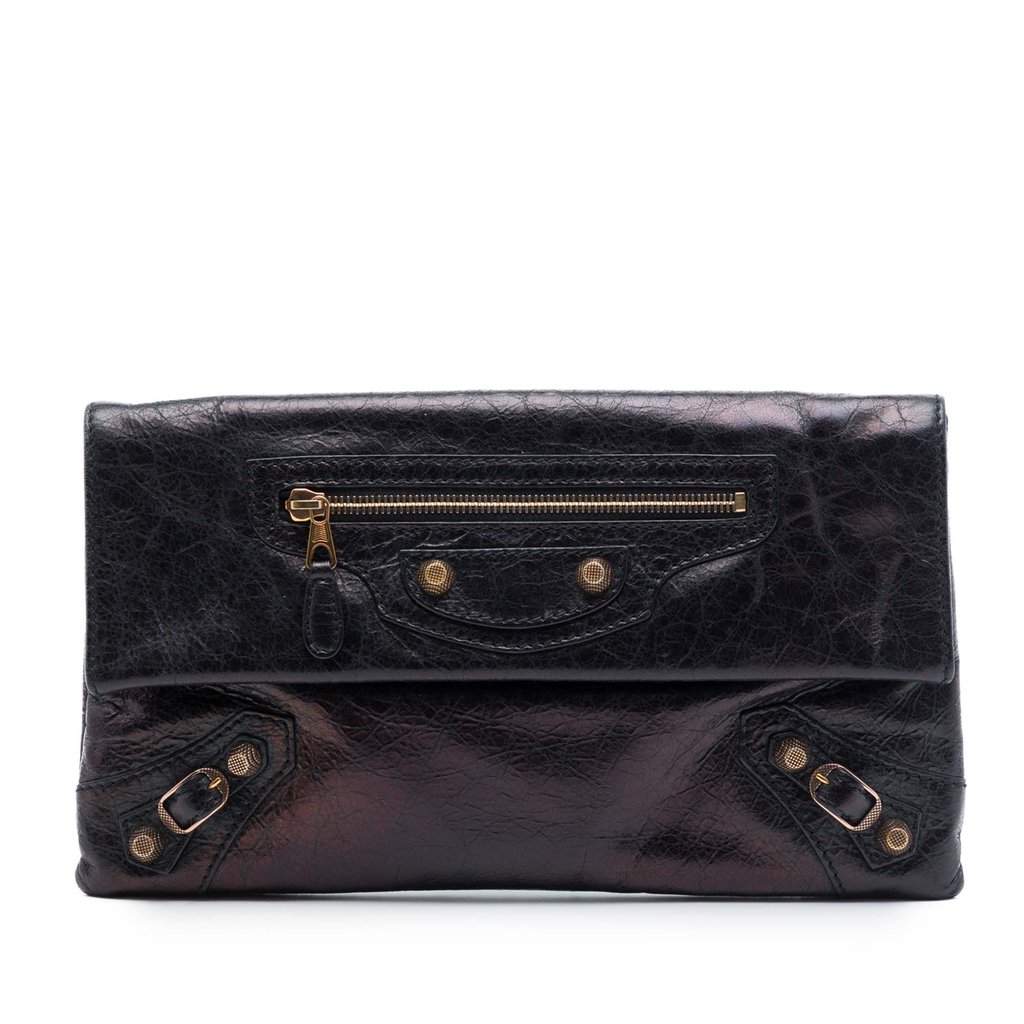 Balenciaga Lambskin Motocross Giant 12 Envelope Clutch Black Leather Very good condition - Front View
