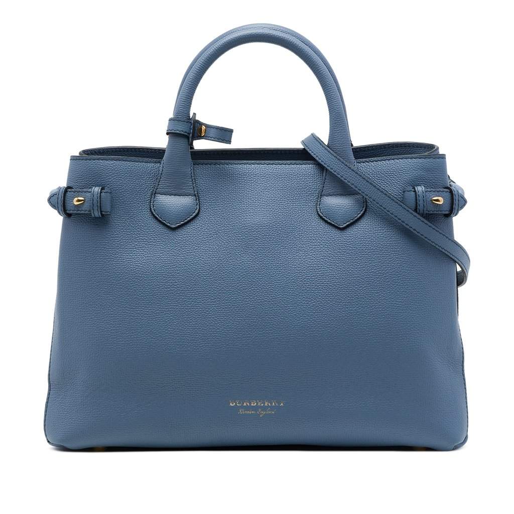 Burberry Medium Leather and House Check Banner Satchel Blue Leather Very good - Front View