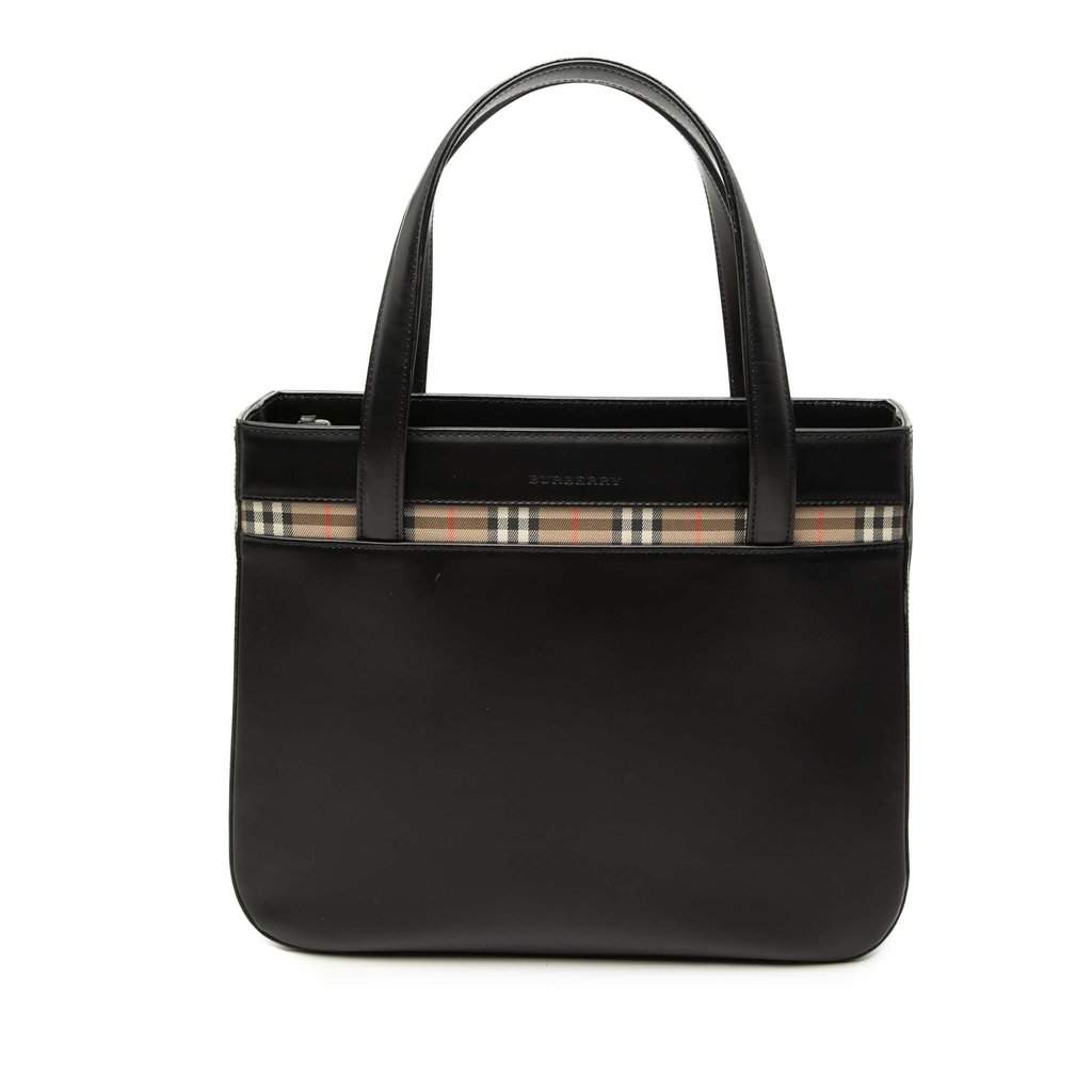 Burberry House Check Trimmed Leather Handbag Black Leather Very good condition - Front View