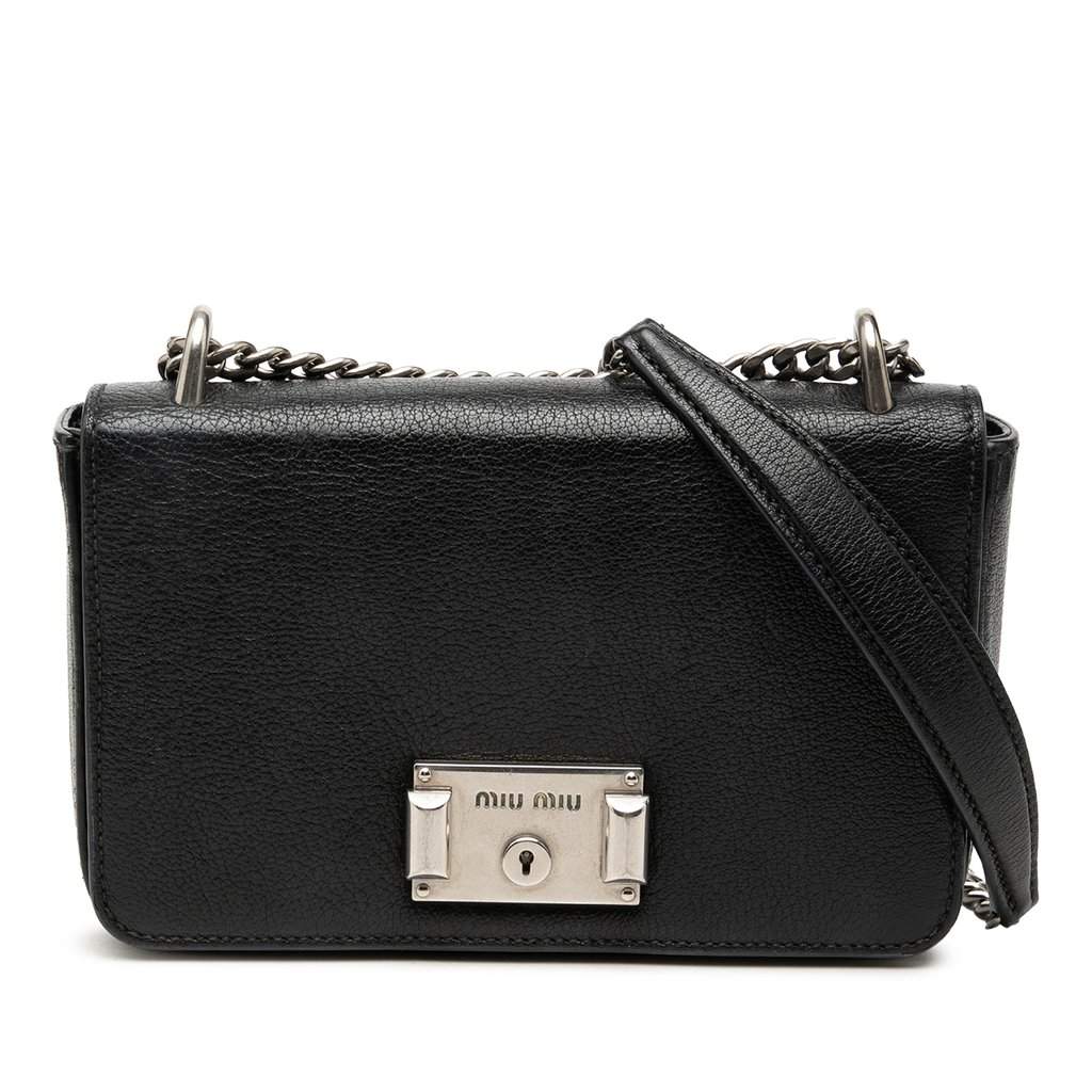Miu Miu Goatskin Madras Flap Crossbody Black Leather Very good condition - Front View