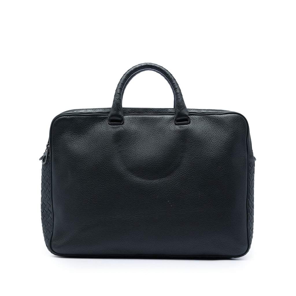 Bottega Veneta Intrecciato Trimmed Leather Business Bag Black Leather Very good - Front View