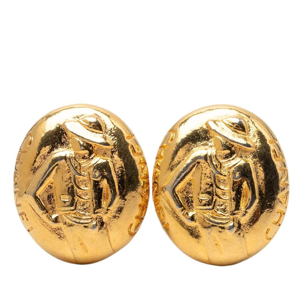 Chanel Gold Plated Mademoiselle Oval Clip On Earrings Gold Metal Very good - Front View