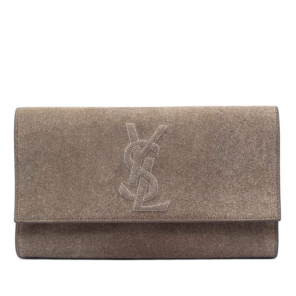 Saint Laurent Large Stitched Suede Monogram Belle De Jour Clutch Brown Leather Very good condition - Front View