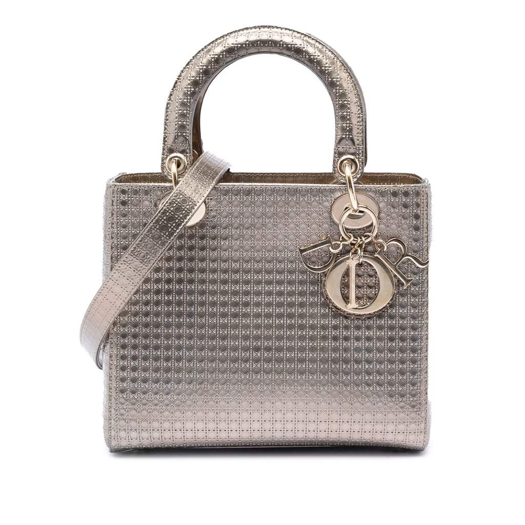 Dior Medium Metallic Patent Microcannage Lady Dior Gold Leather Very good condition - Front View