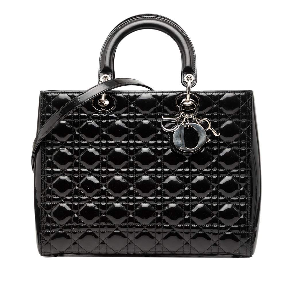 Dior Large Patent Cannage Lady Dior Black Leather Very good condition - Front View