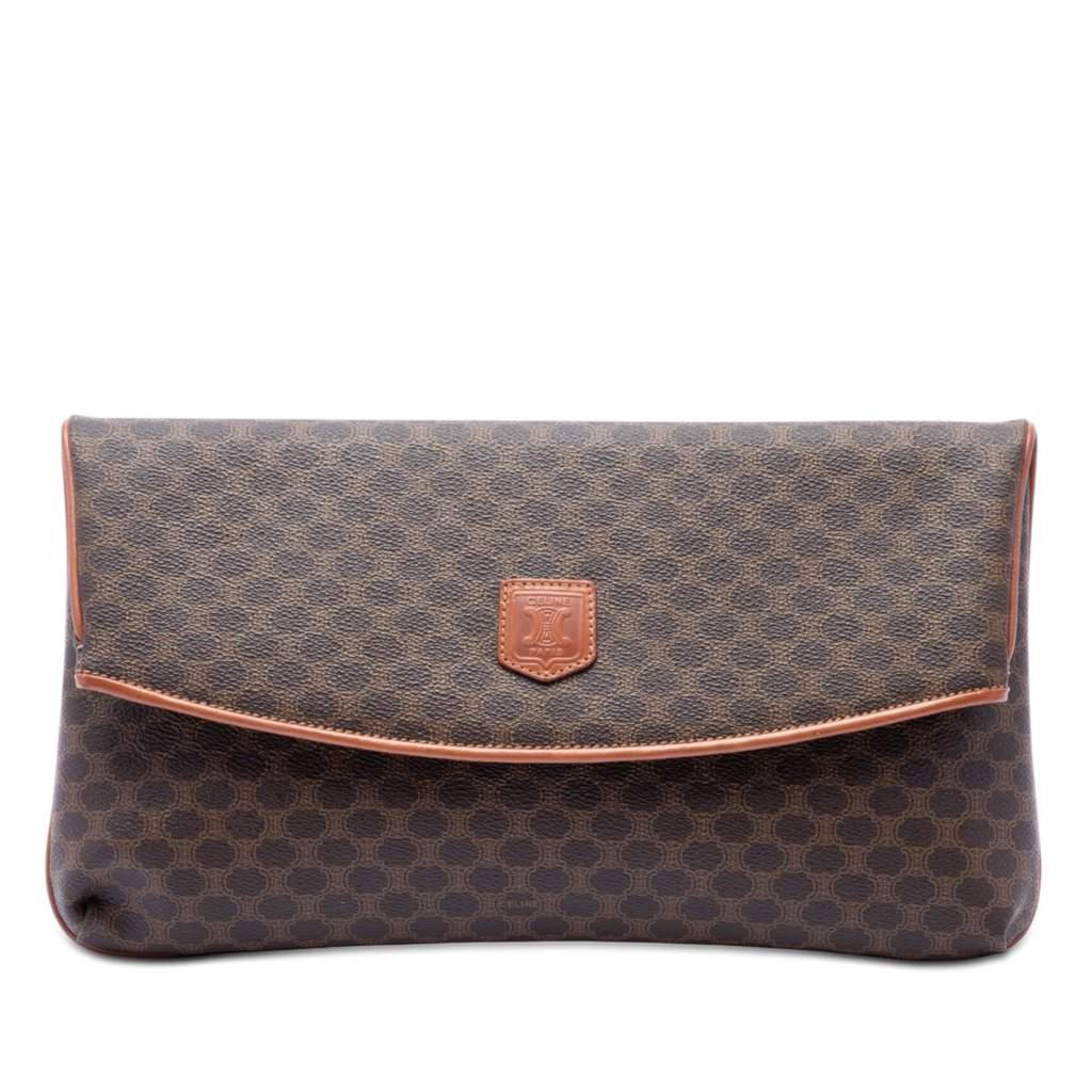 Celine Macadam Coated Canvas Clutch Brown Very good condition - Front View