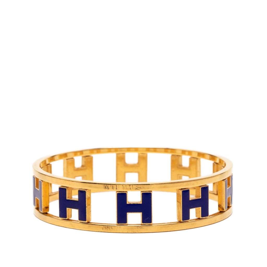 Hermès Gold Plated Enamel Rondo Ash H Bangle Gold Metal Very good condition - Front View