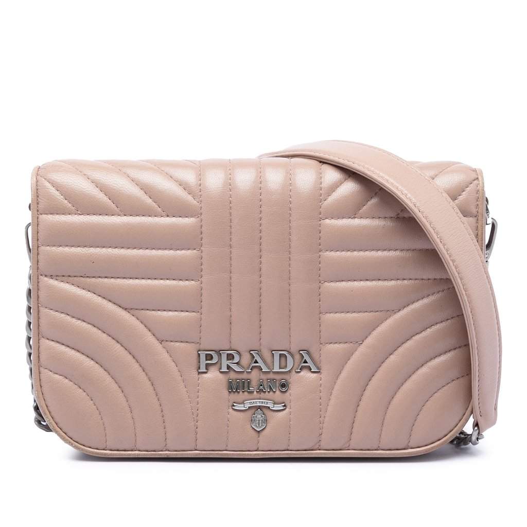 Prada Mini Soft Calf Impunture Diagramme Crossbody Brown Leather Very good - Front View