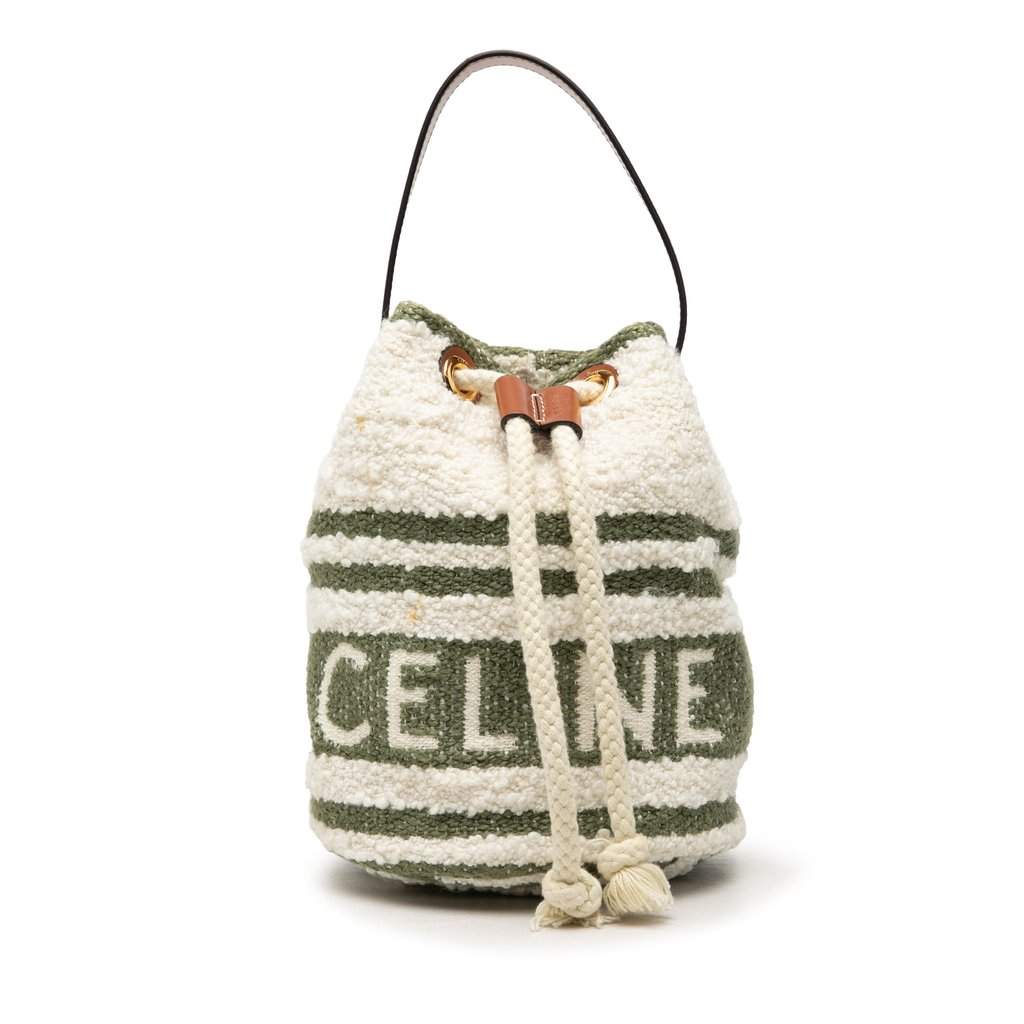 Celine Teen Plein Soleil Canvas Drawstring Bucket Bag White Very good - Front View