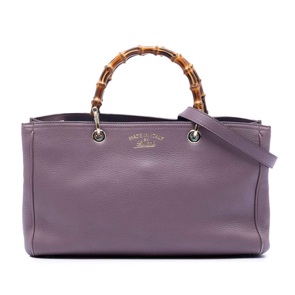Gucci Medium Calfskin Bamboo Shopper Satchel Purple Leather Very good condition - Front View