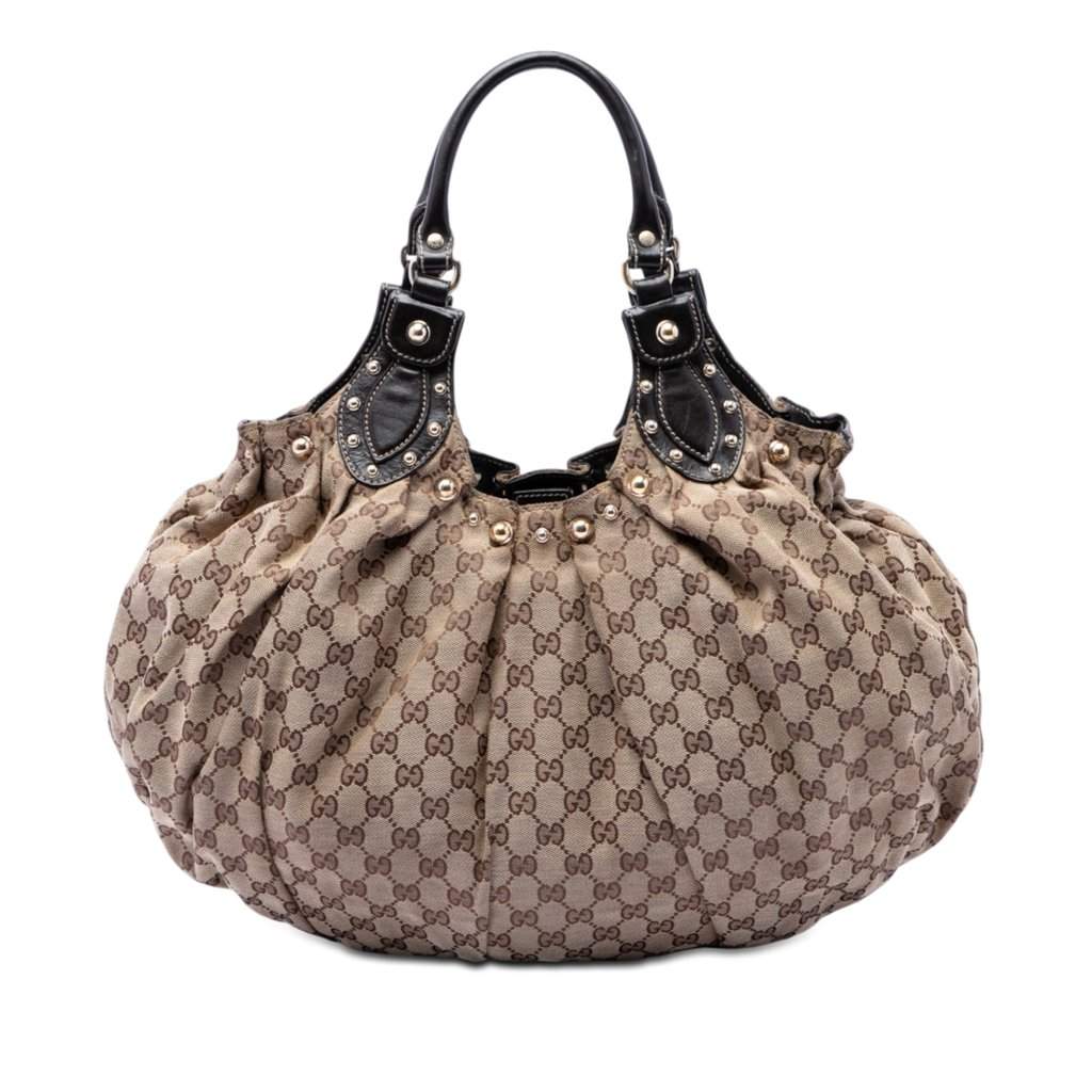 Gucci GG Canvas Studded Pelham Hobo Bag Beige Very good - Front View