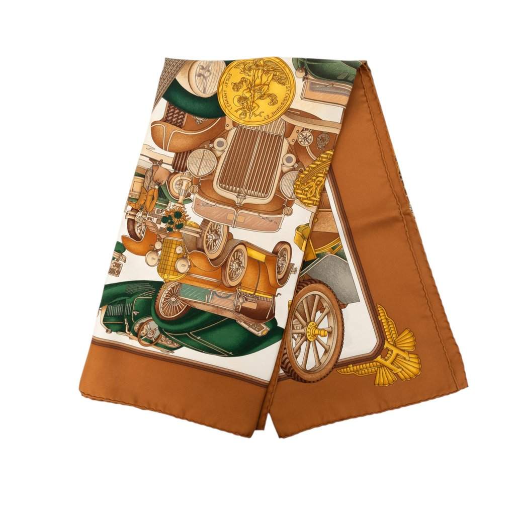 Hermès Automobile Silk Scarf 90 Brown Very good condition - Front View