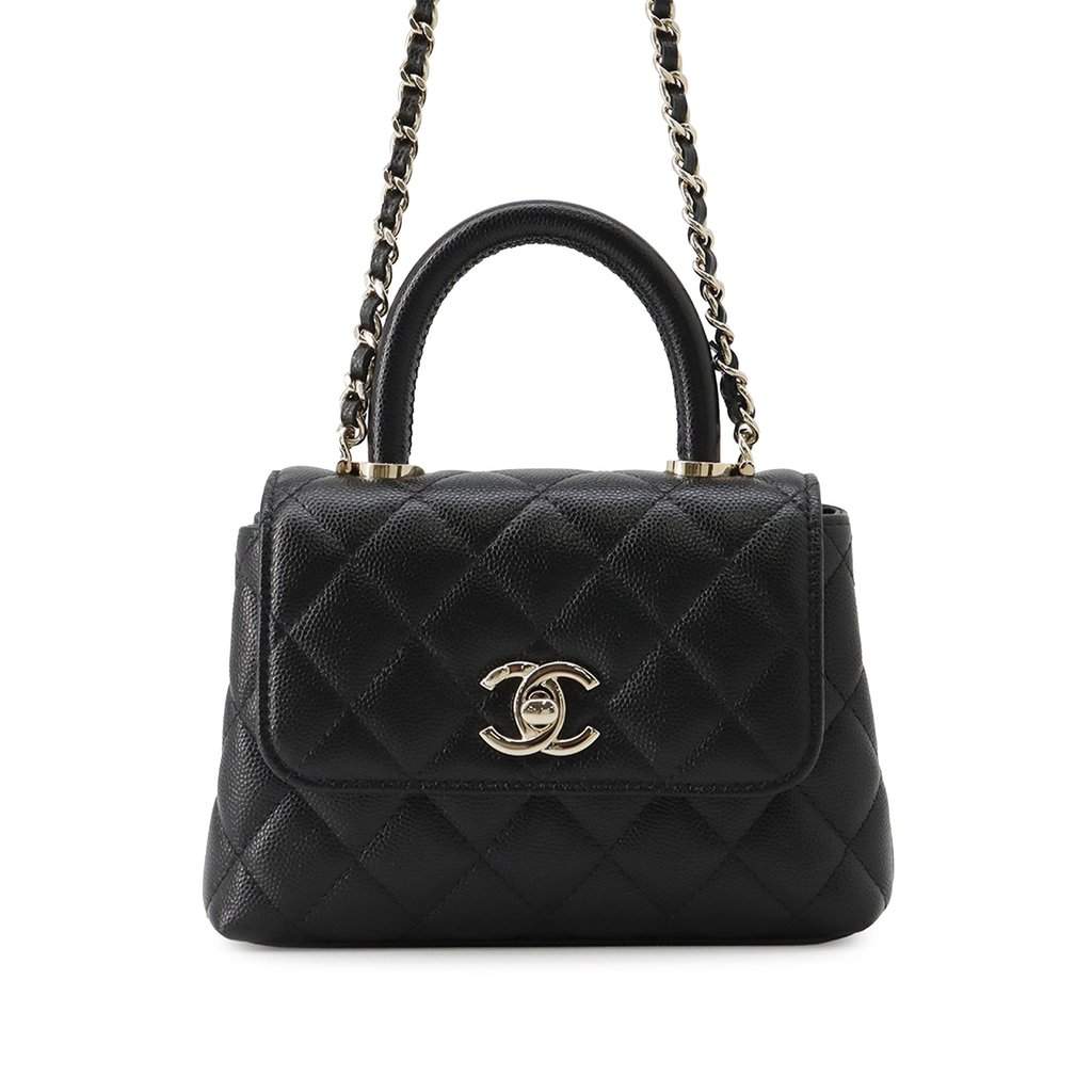 Chanel Extra Mini Quilted Caviar Coco Top Handle Bag Black Leather Very good condition - Front View